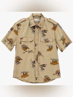 Vintage Diane von Furstenberg Safari Animal Cat Print Camp Shirt Medium